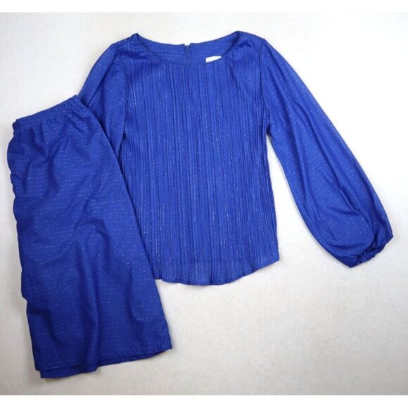 VINTAGE 70s WOMEN'S BLUE 2-PIECE DRESS SKIRT & TOP - GAYLE EVANS - SIZE 12.5 - Picture 1 of 11